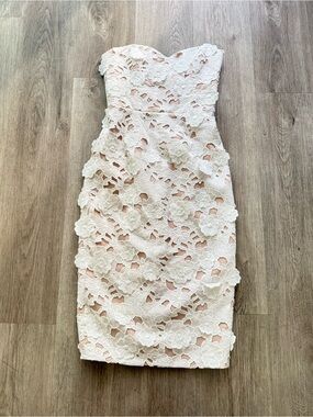 helsi lina white 3d floral applique embroidered strapless midi dress size XS NEW